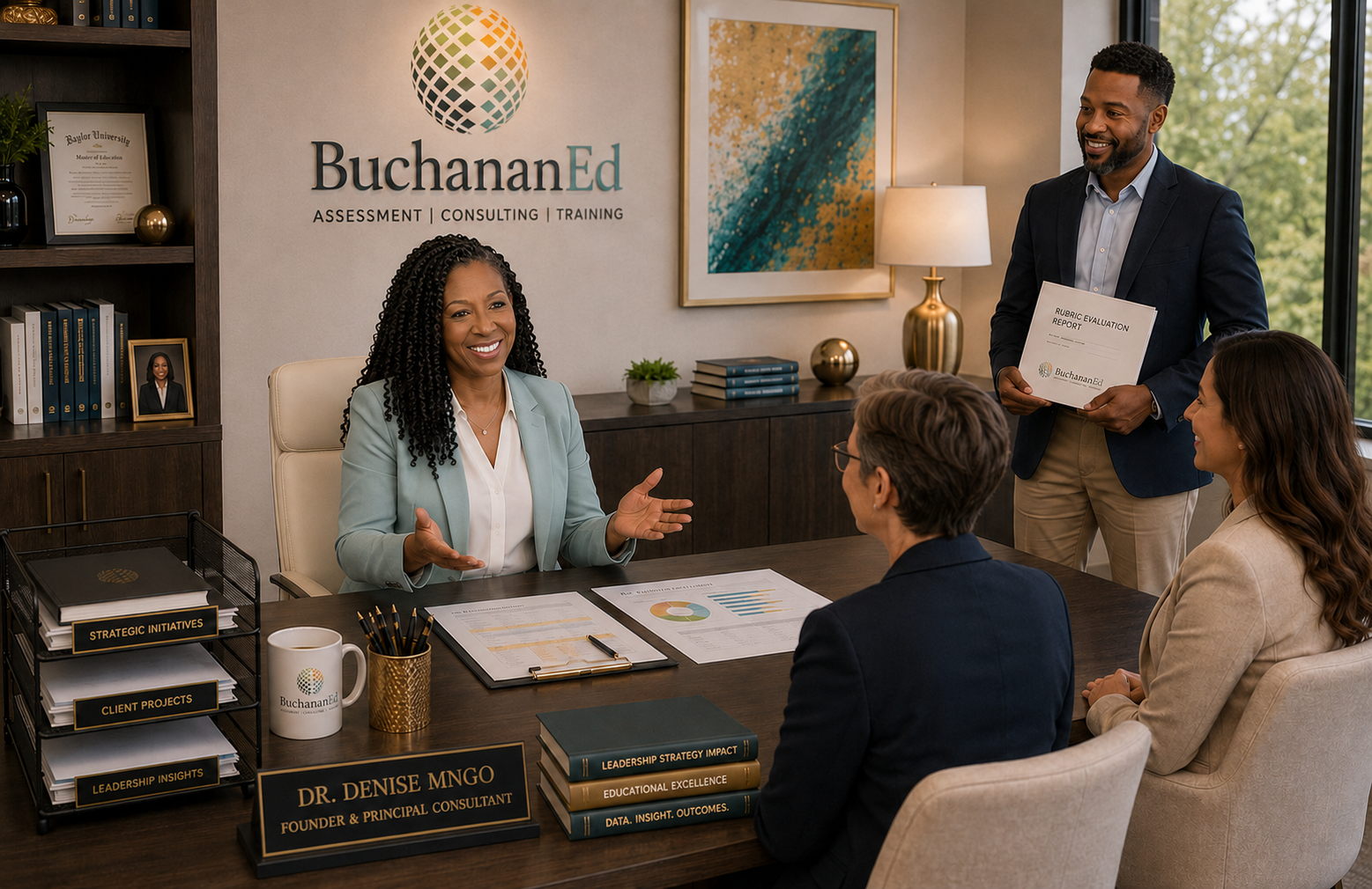 BuchananEd team reviewing a rubric evaluation report